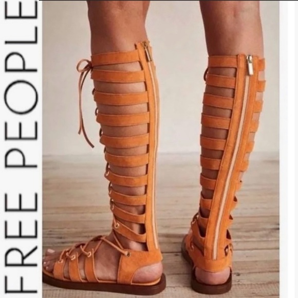 NEW Free People Sun Chaser Tall Gladiator Sandals 37 Orange - Picture 3 of 14